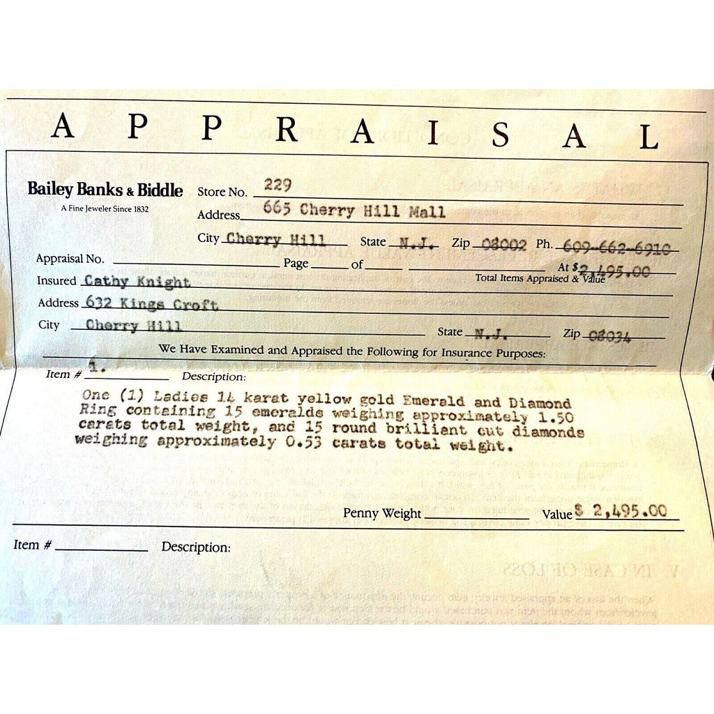 Bailey Banks & Biddle 2.1ct Emerald Diamond Channel Set Eternity Ring 14KT Gold Bailey Banks & Biddle