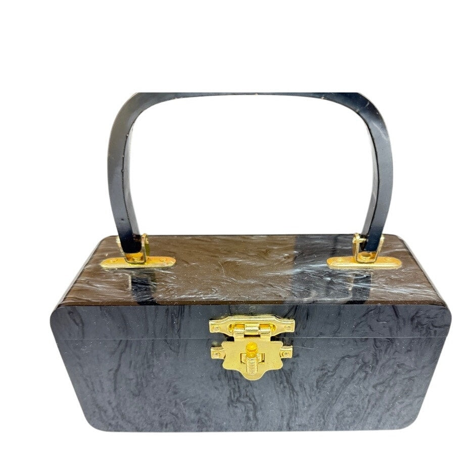 Fabulous 1940s Pearlized Gray Lucite Box Bag Purse - WW2 Era-Rockabilly Unbranded