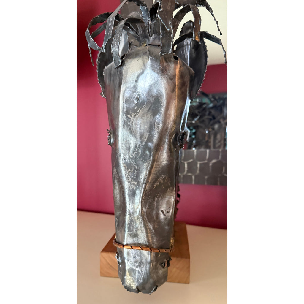 RARE VTG Signed Brutalist Horse Head Metal Sculpture by Willem DeGroot 1970s Degroot