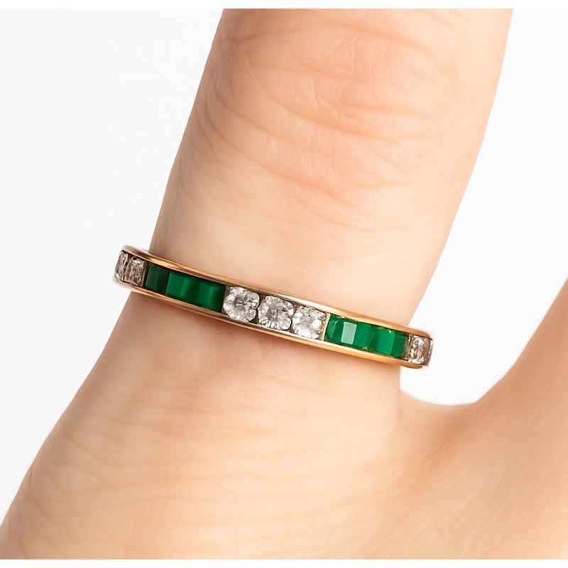 Bailey Banks & Biddle 2.1ct Emerald Diamond Channel Set Eternity Ring 14KT Gold Bailey Banks & Biddle