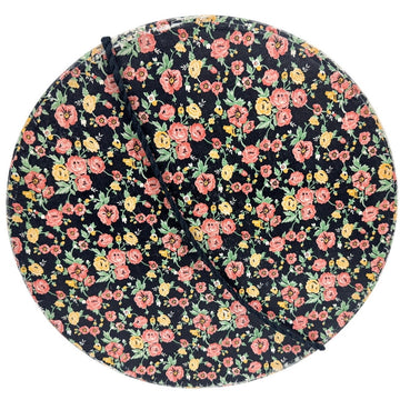 1940s-50s XL vintage wallpaper hat box Pink Flowers on Black 18" x 7" Wide Brim Unbranded