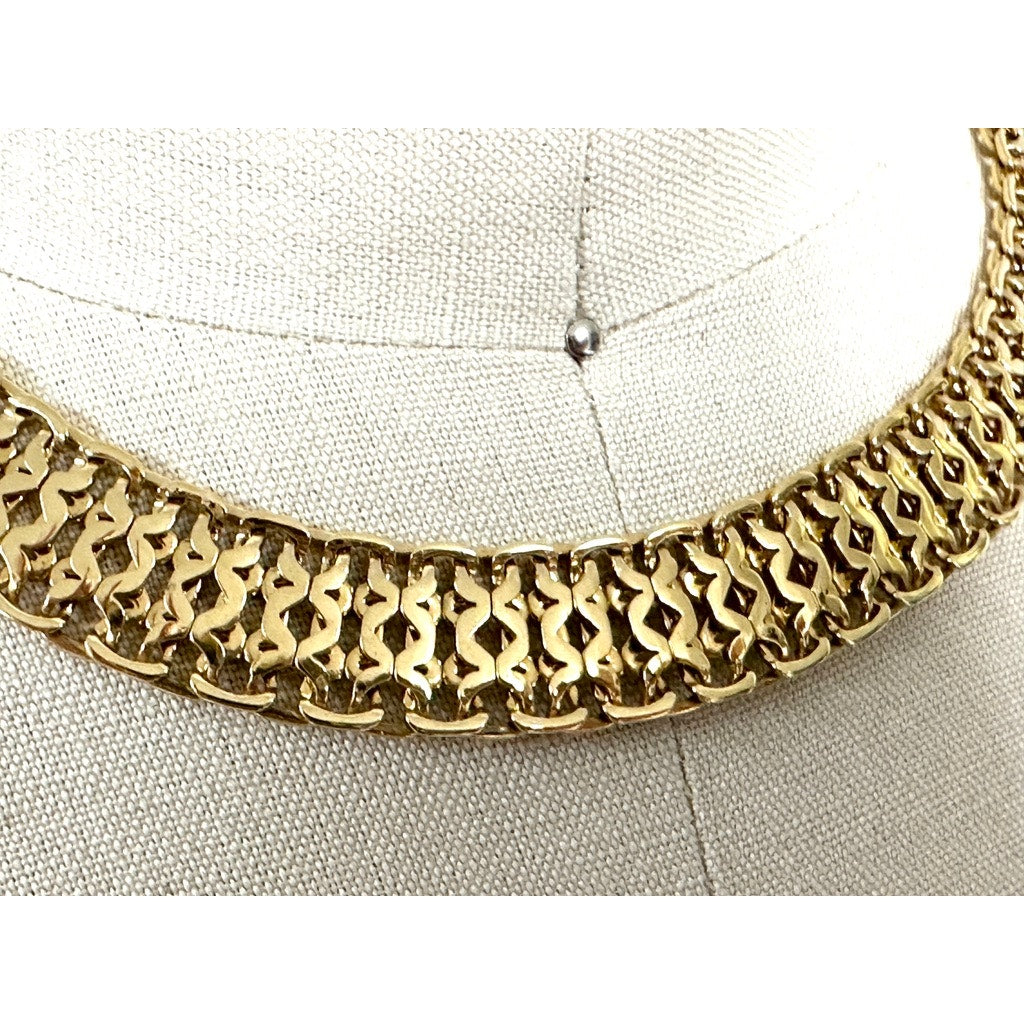 Vintage Signed Monet Flat Woven Gold Tone Choker Collar Necklace 16" Monet