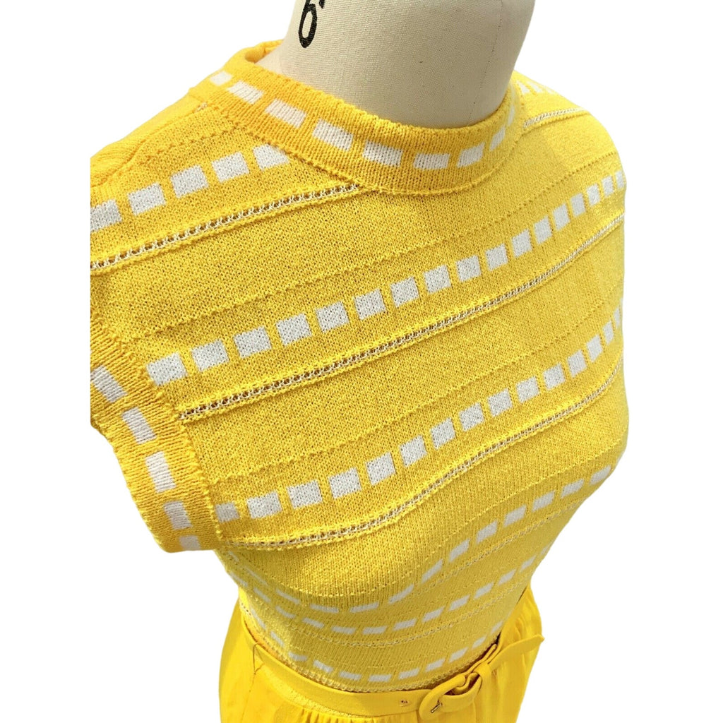 Retro ViNTAGE 70s PAT SANDLER Yellow KNiT SWEATER DRESS & Jacket M NWT SET Pat Sandler
