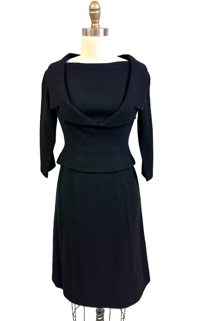 Halifax Paris Vintage Black Wool Boucle Cocktail Dress LBD 1950S 36-30-38 Cart2cart Halifax