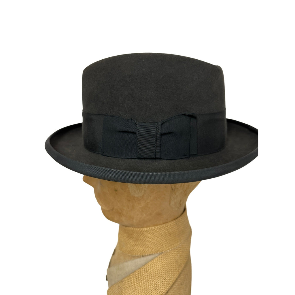 Vtg Stetson Twenty Homburg sz 7 1/8 Long Oval Gray + Hat Box 19560s Stetson