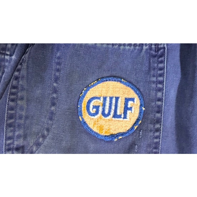 Retro Gulf OIL 40s VTG Loev Bros Shop Coat Sz 44 Uniform Blue Mechanics Loev Bros