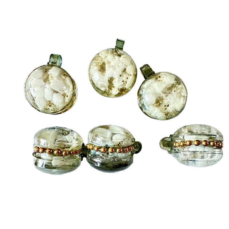 6 retro vtg Buttons Clear Green Lucite Spheres Shank Gold 40’S 50s Unbranded