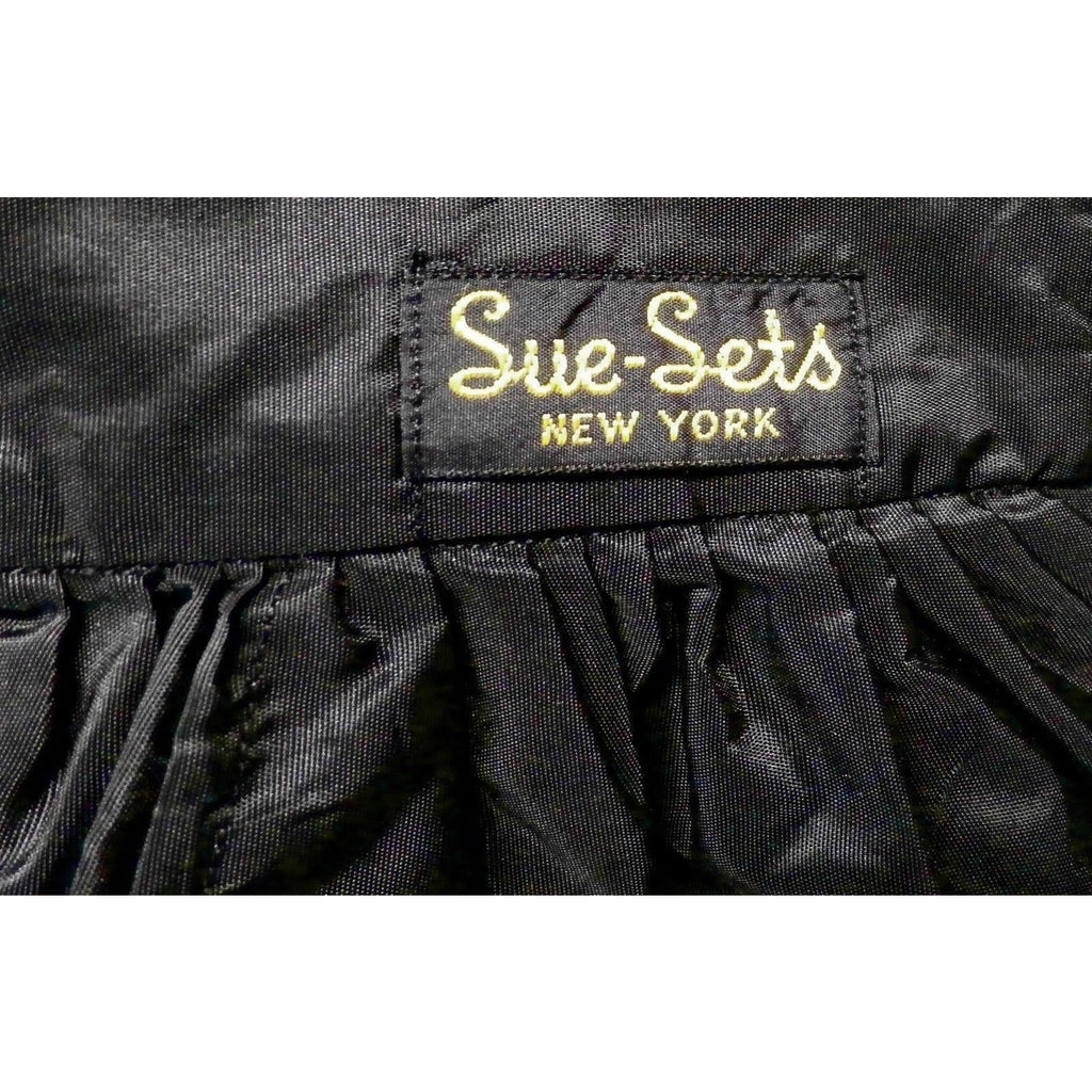 Retro VTG 50s Kitchen Apron Black Taffeta Kittens Cat Appliques Sequins Sue-Set Sue-Set