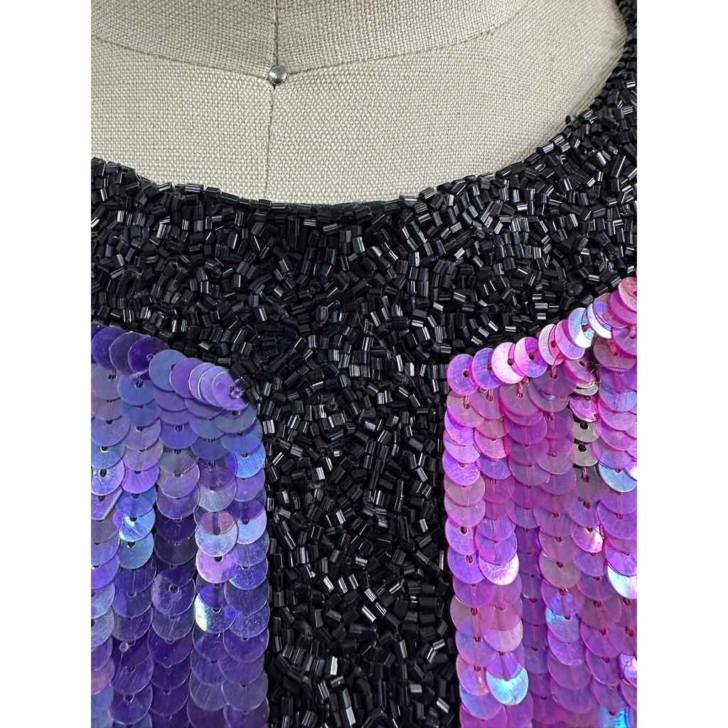 Stunning Neiman Marcus Bright Colorblock Sequin Dress Power Shoulders 1980s Sz S Neiman Marcus