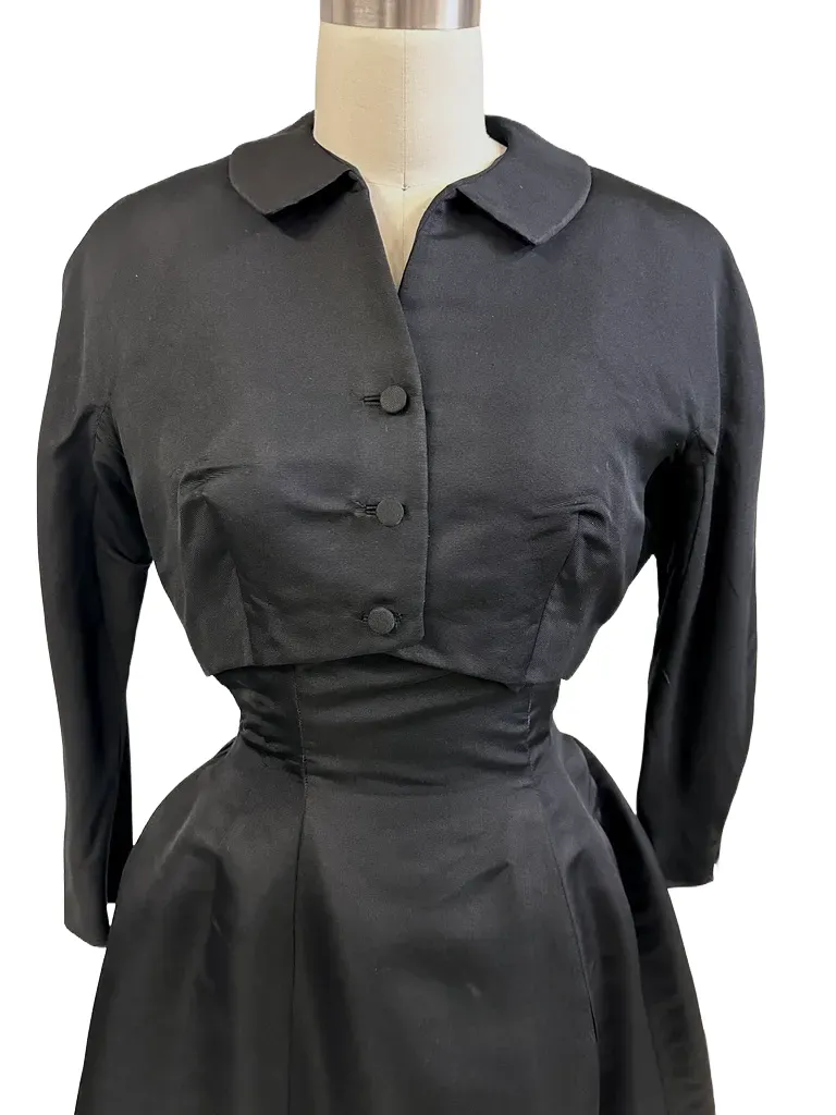 Vintage Black Silk Faille Cocktail Dress W/Jacket Branell 1950S 34-26-Free New Arrivals,Women's Branell
