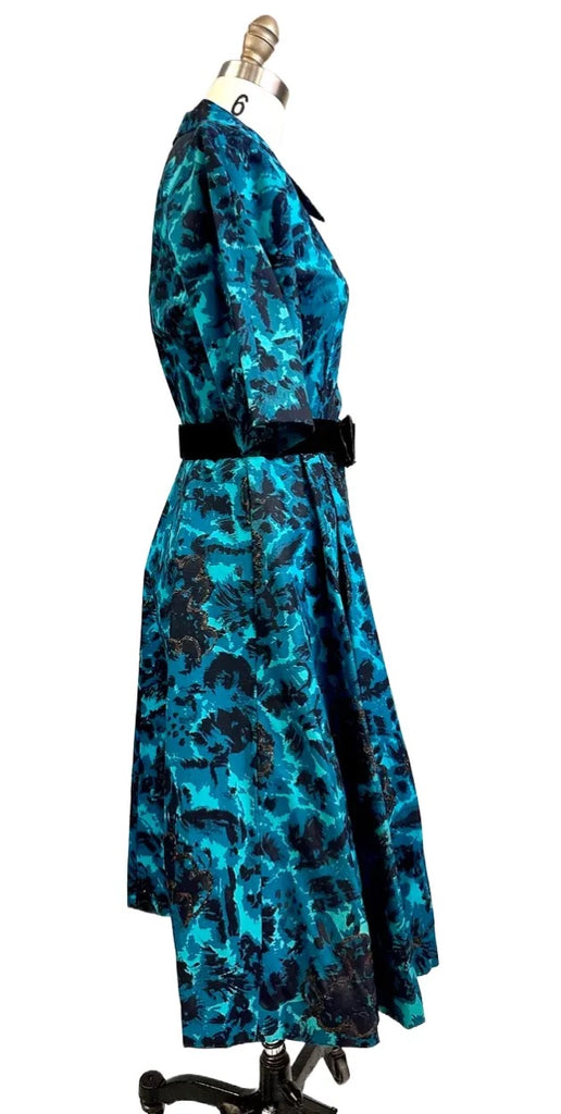 Vintage MCM Cocktail Dress Black & Turquoise Brocade Beaded 1950S Peer 36-26-Free S Cart2cart Peer