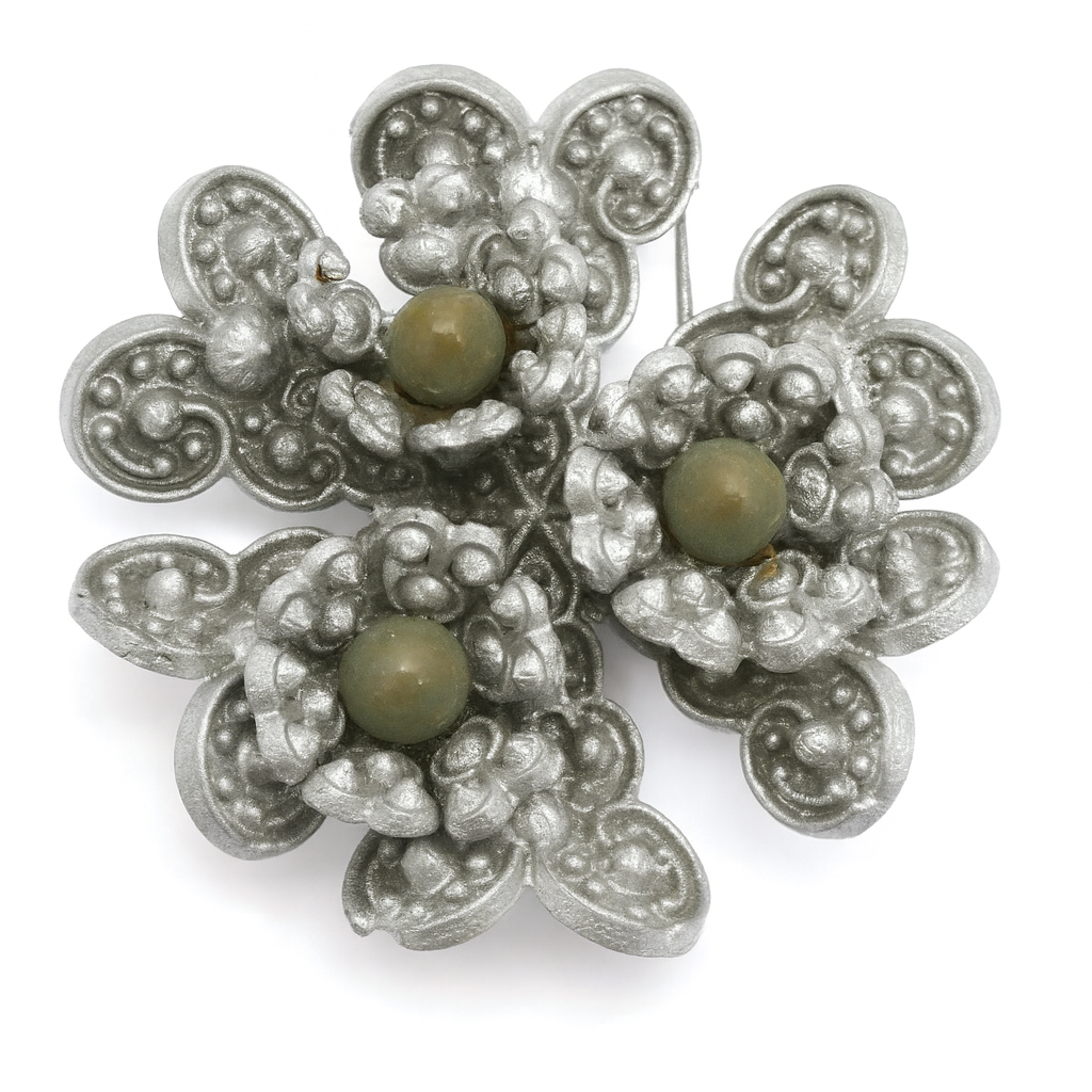 VTG 1930s Celluloid Flower Brooch Silver Olive Green Art Deco Floral Pin Jewelry The Best Vintage Clothing