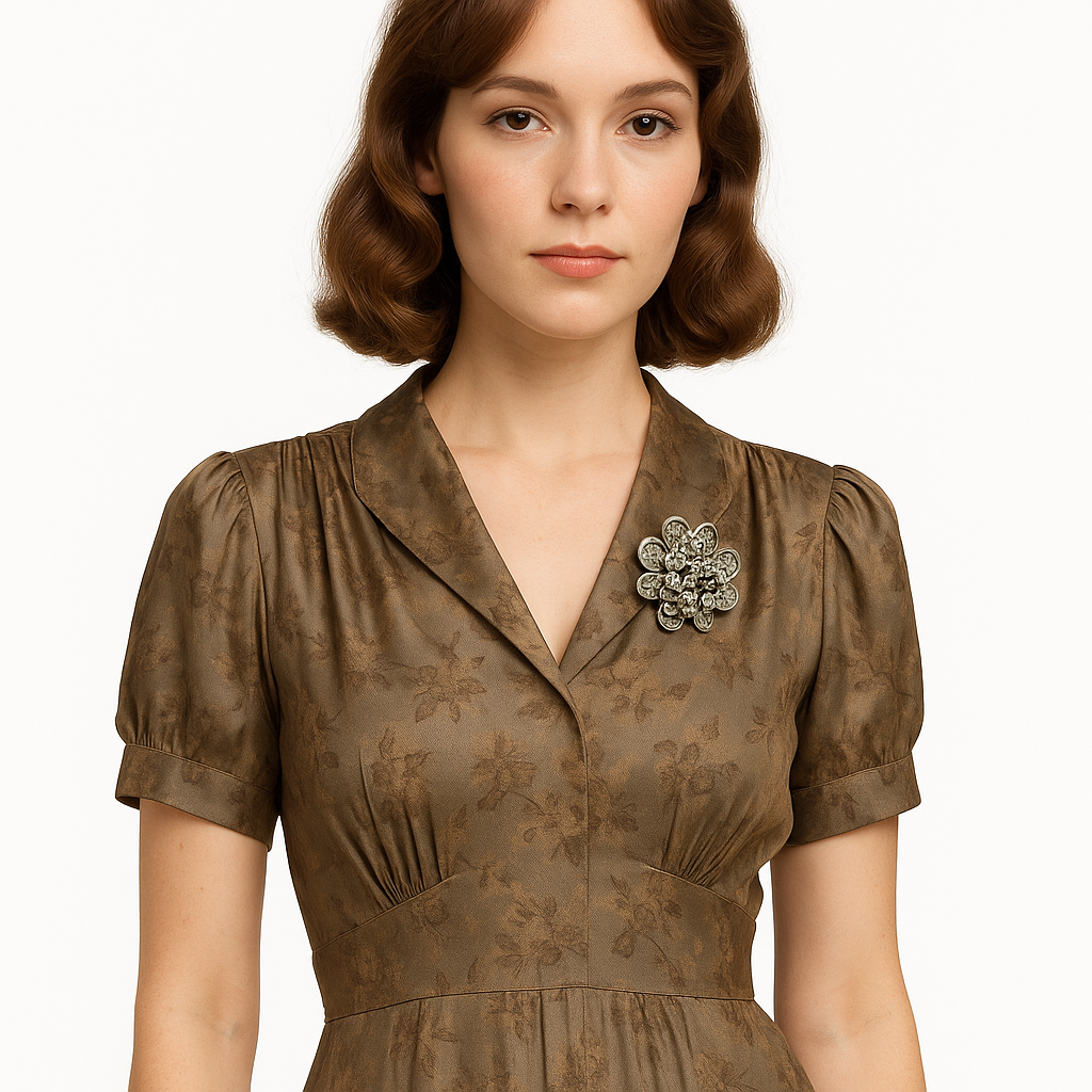 VTG 1930s Celluloid Flower Brooch Silver Olive Green Art Deco Floral Pin Jewelry The Best Vintage Clothing