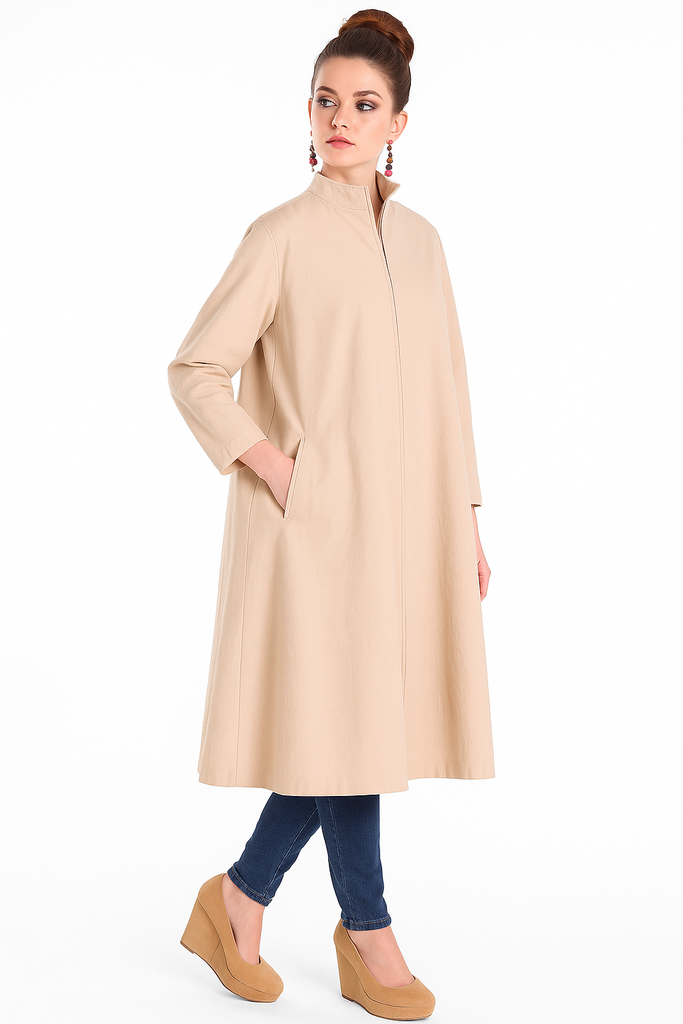 VTG 1970s Vuokko Suomi Finland Khaki Poplin Mod Tent Coat Zip Front 36 S M vuokko Vuokko