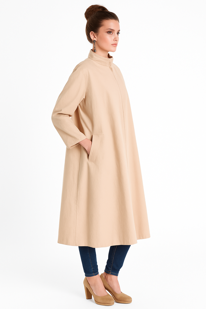 VTG 1970s Vuokko Suomi Finland Khaki Poplin Mod Tent Coat Zip Front 36 S M vuokko Vuokko