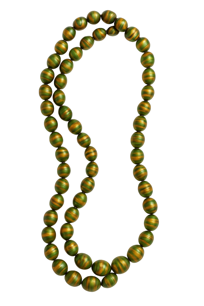 VTG 1920s Green Copper Gold Paper Mâché Bead Necklace • Gatsby Boho Art Deco Glow (35") Jewelry The Best Vintage Clothing