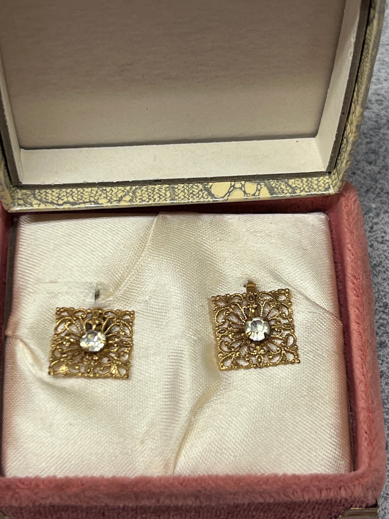 Vintage Screw-Back Goldtone Filigree Earrings 1940S In Presentation Box On Sale The Best Vintage Clothing