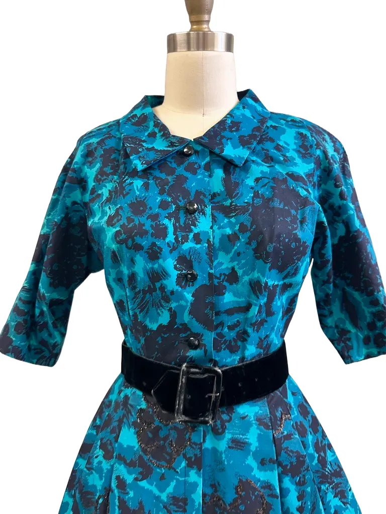 Vintage MCM Cocktail Dress Black & Turquoise Brocade Beaded 1950S Peer 36-26-Free S Cart2cart Peer