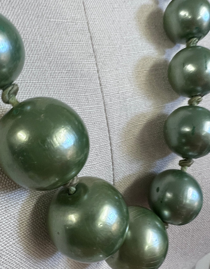 Vintage Necklace Green Composition Beads Graduated 1940s 29" Jewelry,On Sale The Best Vintage Clothing