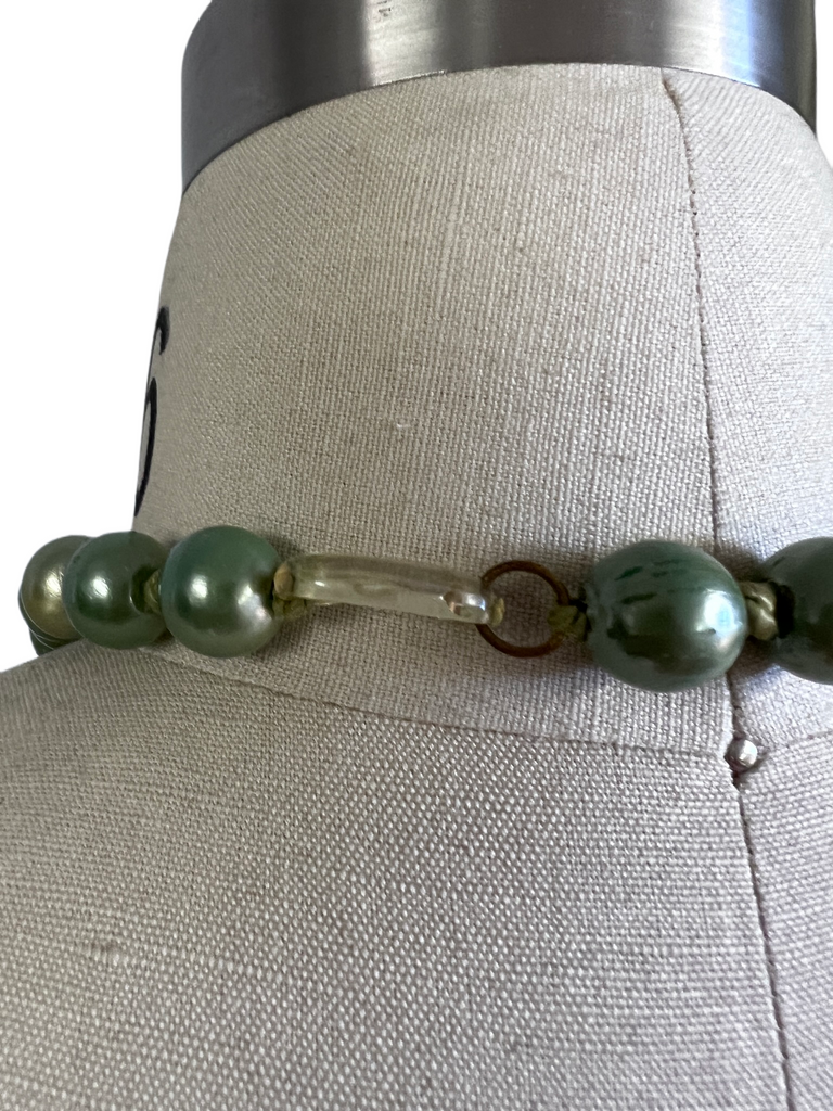 Vintage Necklace Green Composition Beads Graduated 1940s 29" Jewelry,On Sale The Best Vintage Clothing
