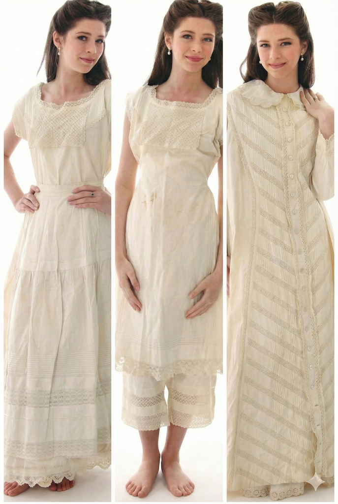 Antique Victorian 5-Pc Wedding Trousseau Set Fancy Whites Large Romantic Cottage Women's,New Arrivals The Best Vintage Clothing