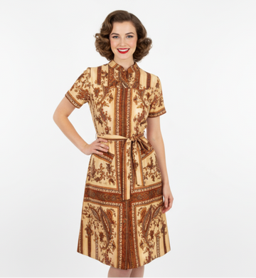 Vintage Silk Shirtwaist Day Dress "Lita" Signed Block Print 1970s Medium Women's The Best Vintage Clothing