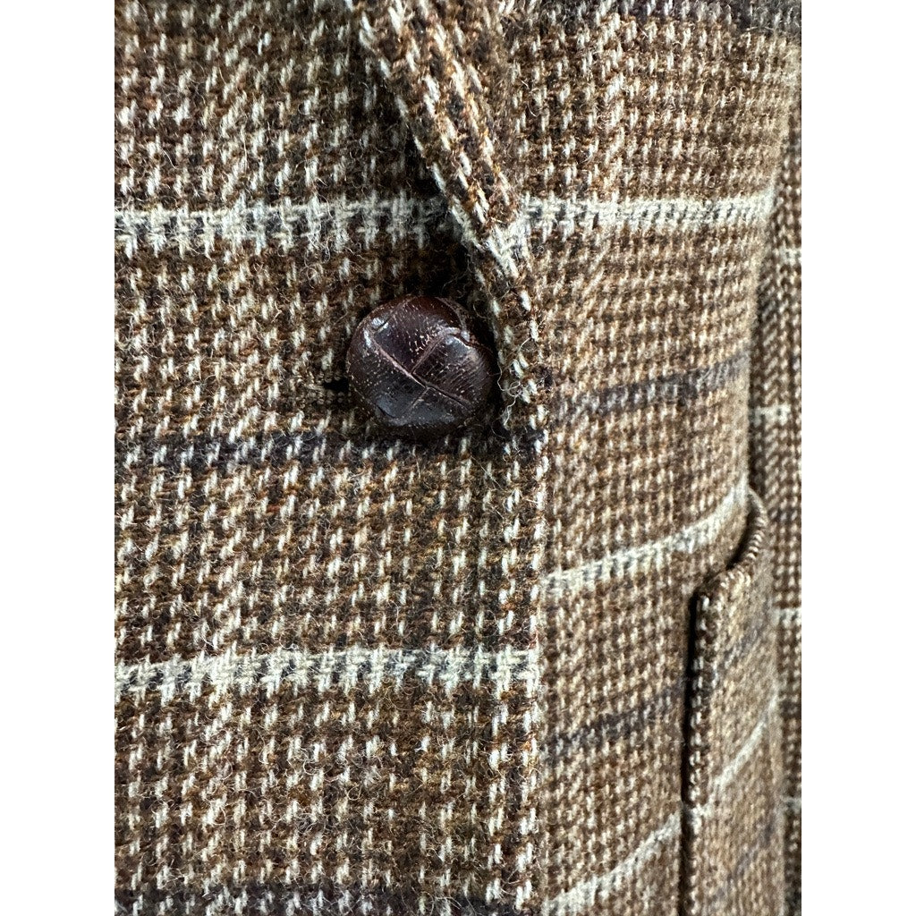 1970s Evan Picone A line Skirt Suit All Wool Brown Blue Plaid S/6 Vintage Career Evan Picone