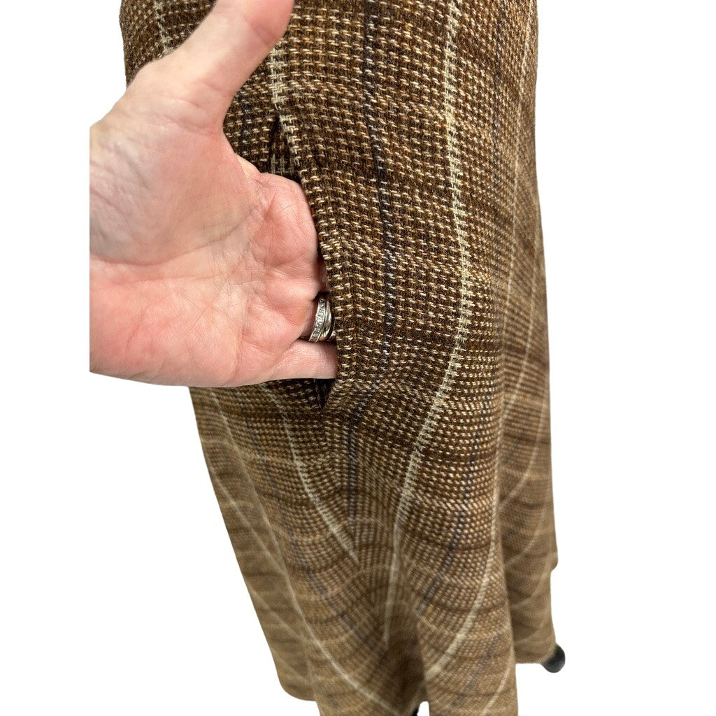 1970s Evan Picone A line Skirt Suit All Wool Brown Blue Plaid S/6 Vintage Career Evan Picone