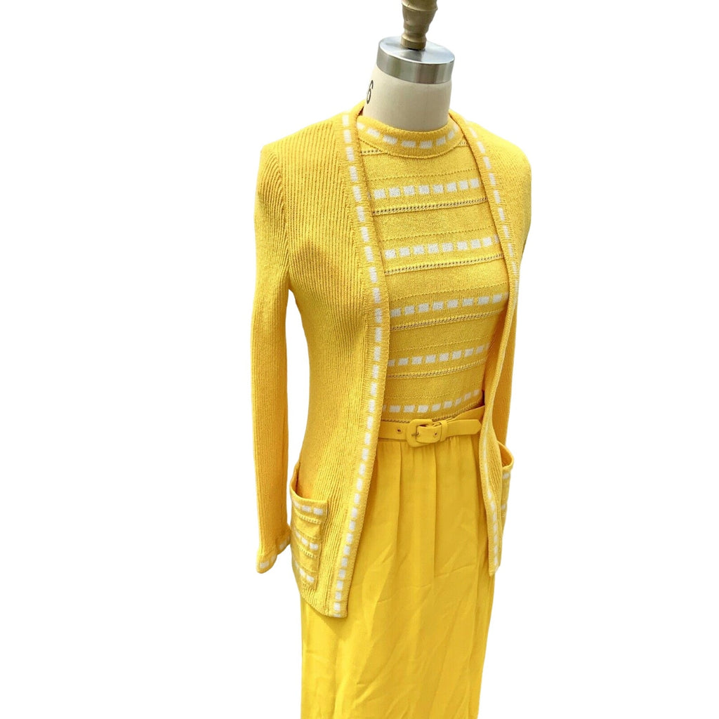 Retro ViNTAGE 70s PAT SANDLER Yellow KNiT SWEATER DRESS & Jacket M NWT SET Pat Sandler