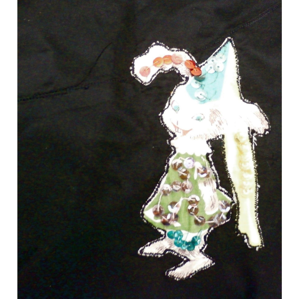 Retro VTG 50s Kitchen Apron Black Taffeta Kittens Cat Appliques Sequins Sue-Set Sue-Set