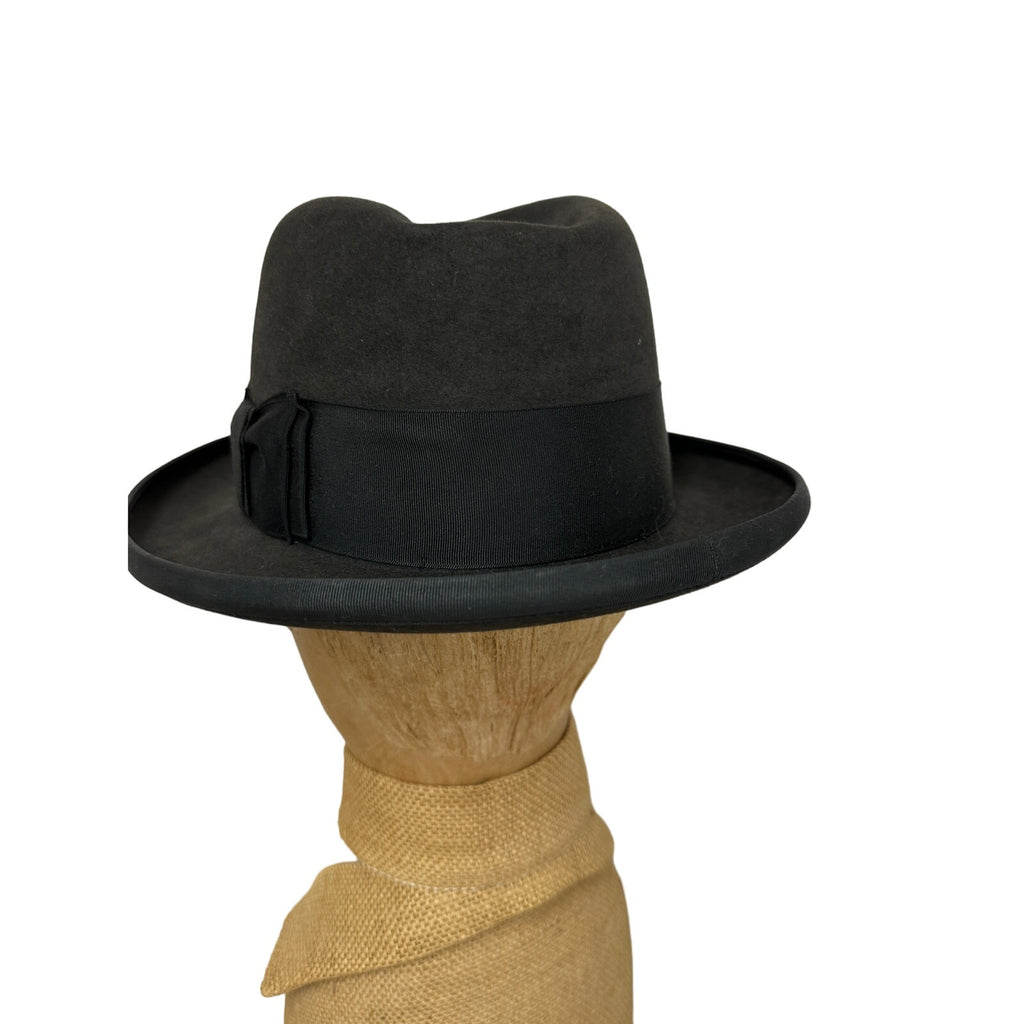 Vtg Stetson Twenty Homburg sz 7 1/8 Long Oval Gray + Hat Box 19560s Stetson