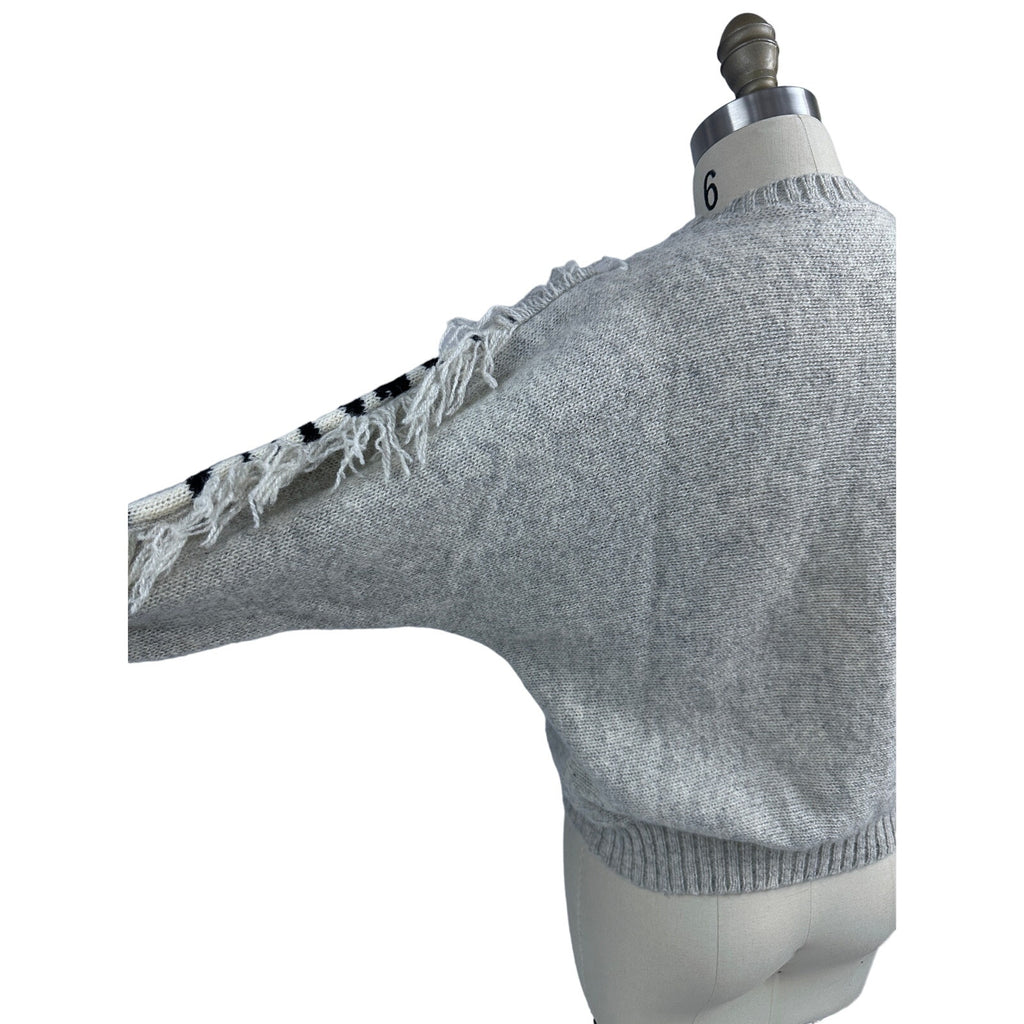 VTG Knight's LTD Shetland Wool Sweater Zebra Intarsia Fringe 80s Gray Sz 38/M/L Knight's