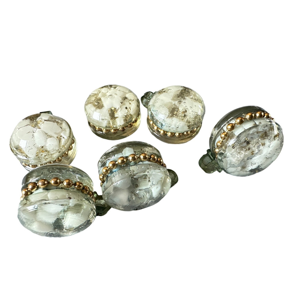 6 retro vtg Buttons Clear Green Lucite Spheres Shank Gold 40’S 50s Unbranded