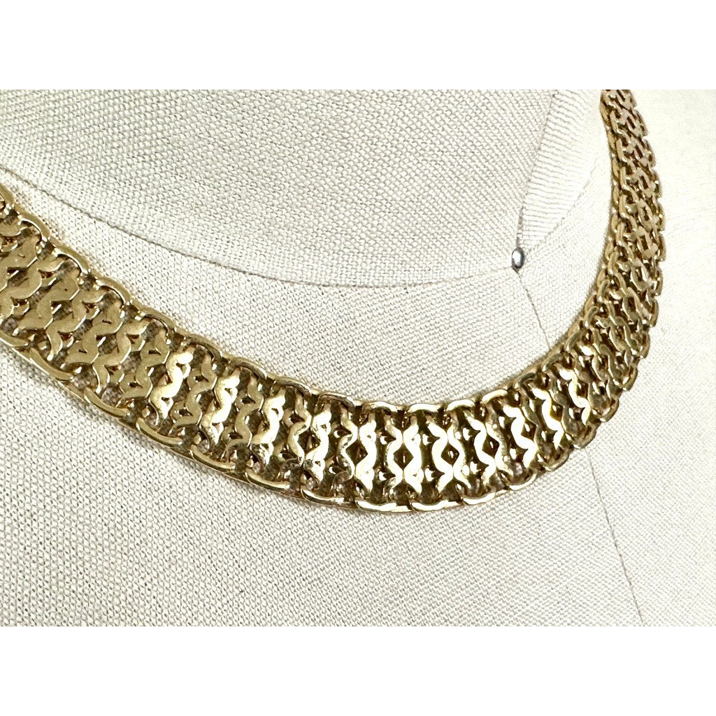 Vintage Signed Monet Flat Woven Gold Tone Choker Collar Necklace 16" Monet