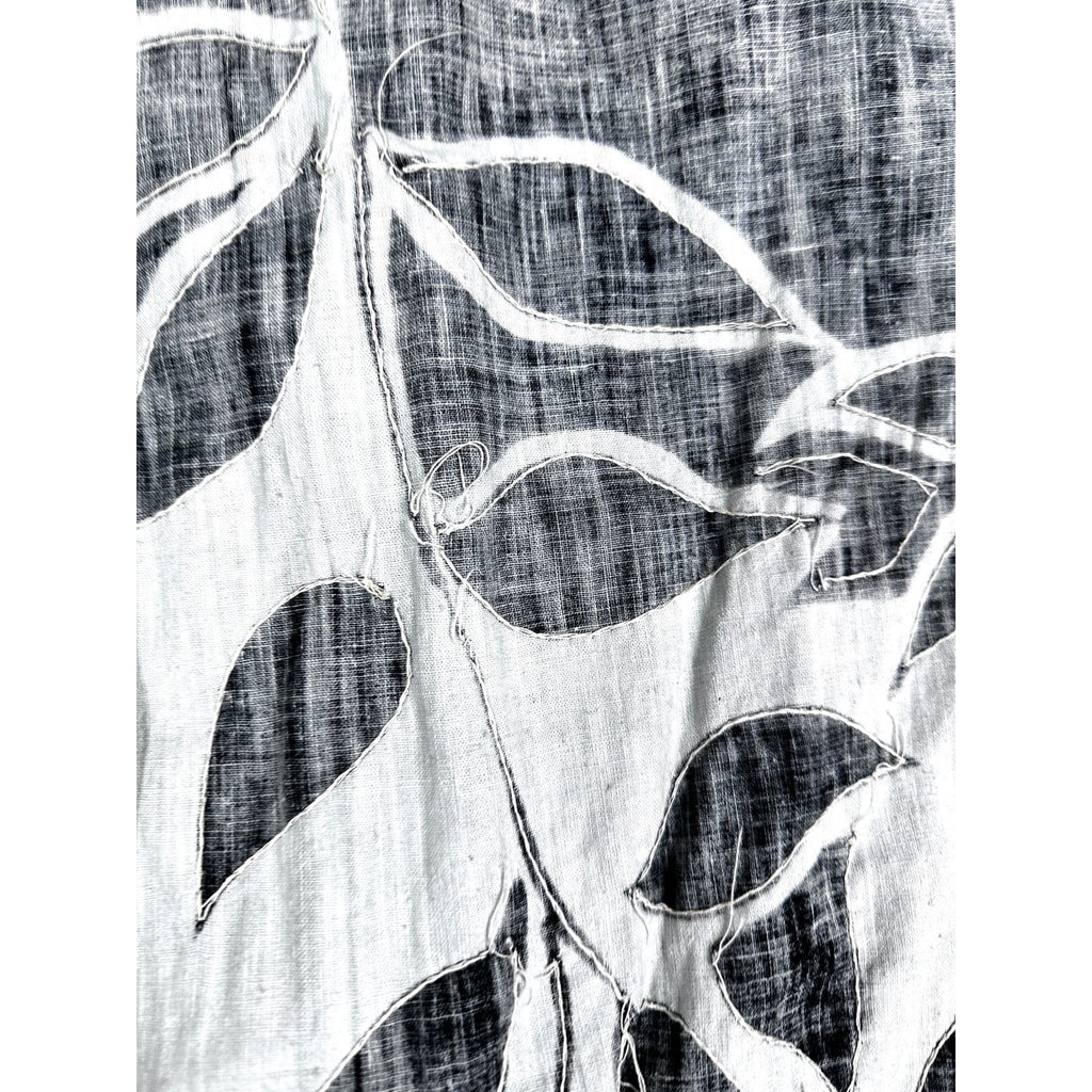 50s VTG Circle Skirt Gray/Black Leaves w/Silver Sequins Dance Rockabilly L/XL Unbranded