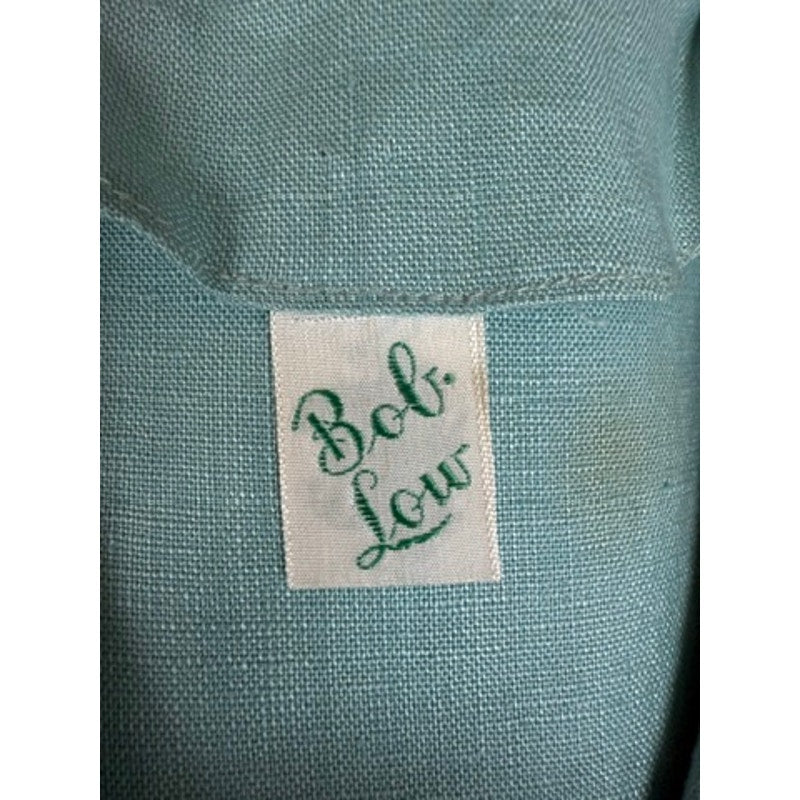 1940s 1950s VTG Bob Low Sz S 6 Aqua Blue Sleeveless Linen Day Dress Lace Collar Bob Low