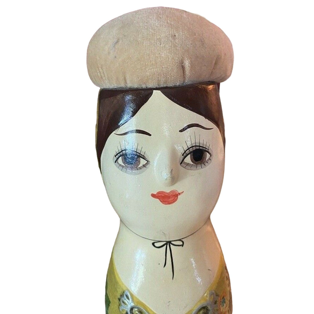 VTG Gemma Taccogna Look Folk Art Paper Mache Made in Japan Art Pin Cushion Doll Gemma Taccogna