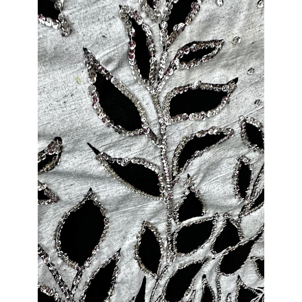 50s VTG Circle Skirt Gray/Black Leaves w/Silver Sequins Dance Rockabilly L/XL Unbranded