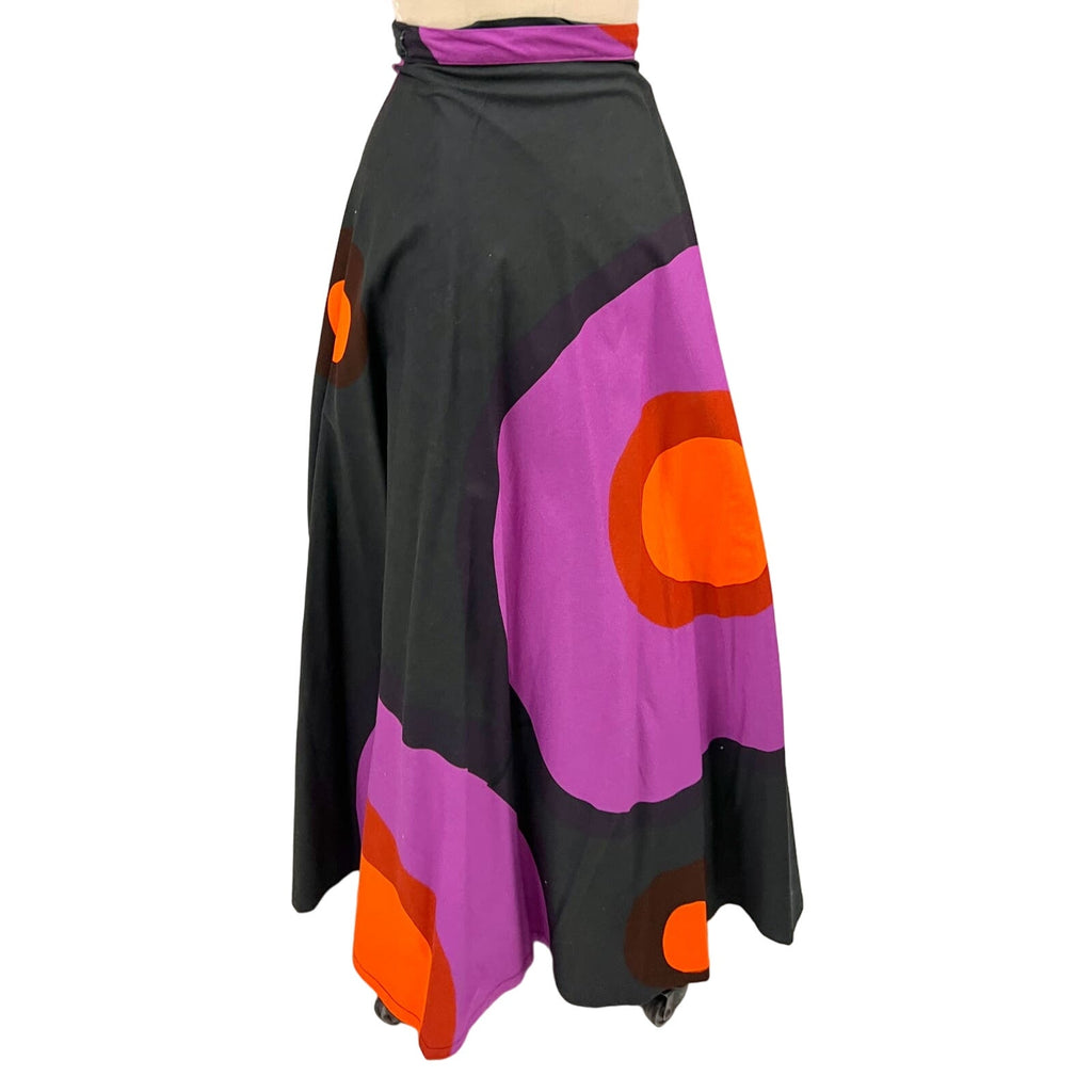 70s VTG Retro Finnish Design Black Purple Orange Tampella Circle Wrap Skirt O/S Tampella