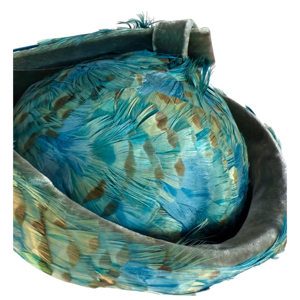 Jack McConnell c.1950s Vintage Hat Turquoise Pheasant Feathers Stupid Cute O/S Jack McConnell