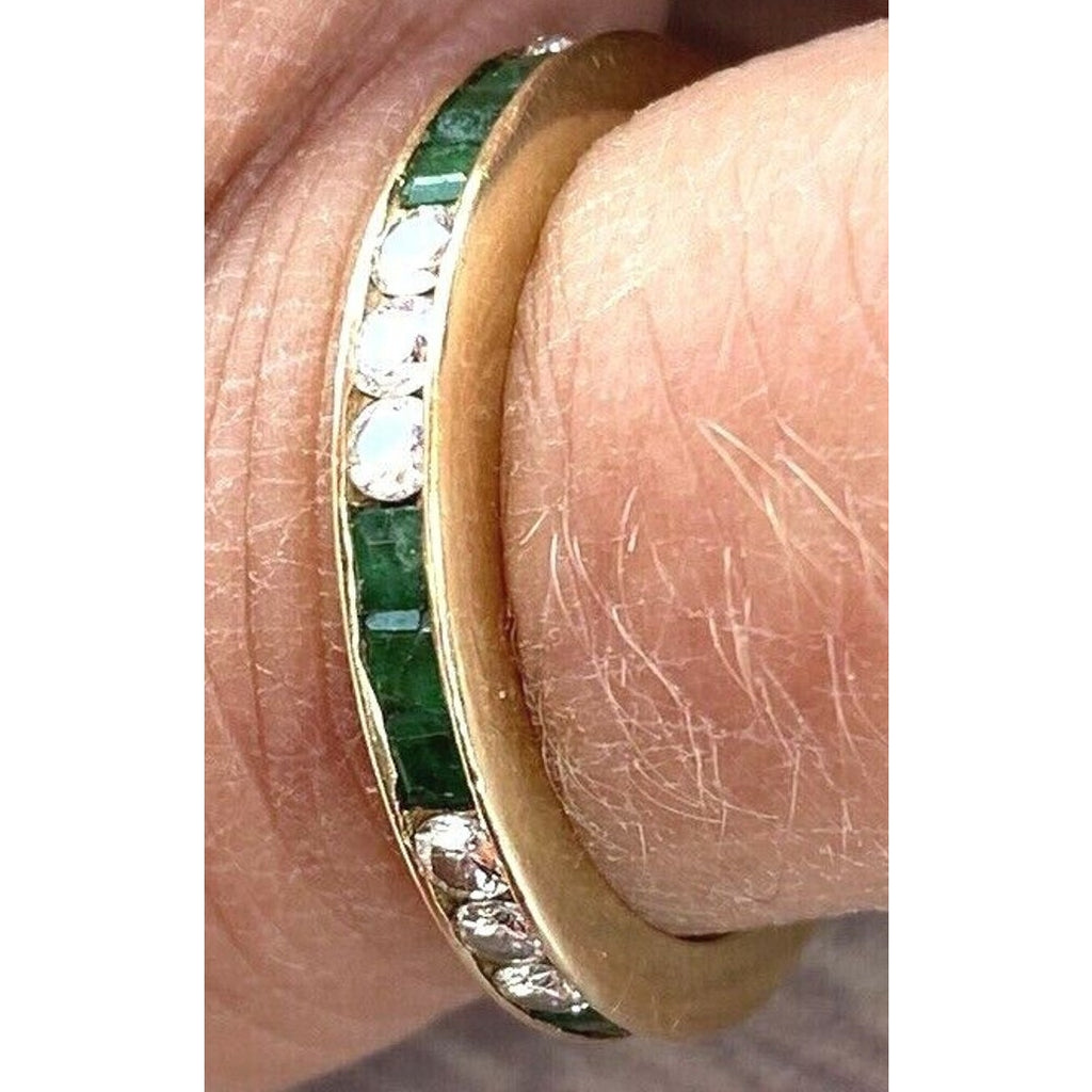 Bailey Banks Biddle 2CT TOTAL Channel Set Emerald/Diamond 14KT Yellow Gold Eternity Ring Ladies 5 Bailey Banks & Biddle