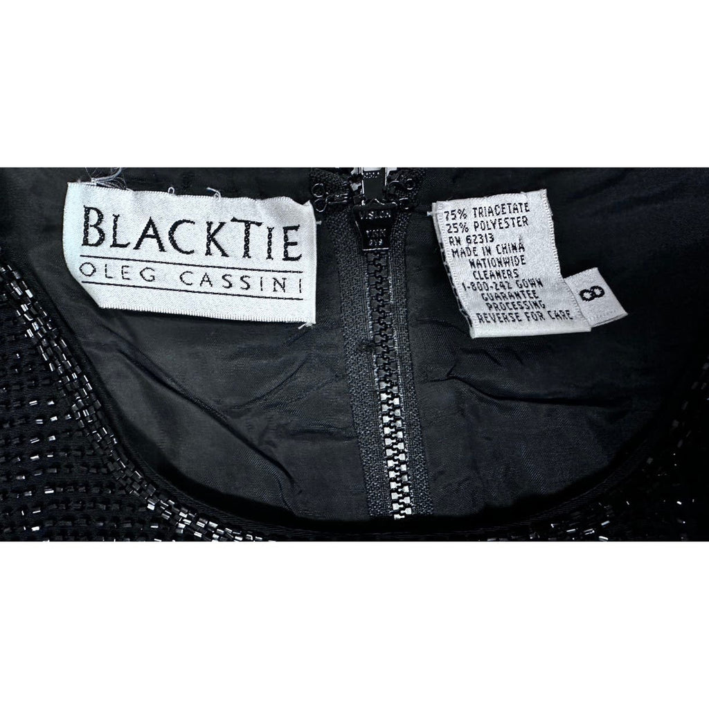 Mob Wife VTG Black Tie Oleg Cassini Black Fully Beaded Sleeveless Top Sz 8 S/M Oleg Cassini