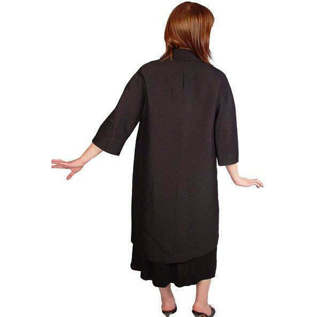 VTG 1950s Black Wool Sack Coat Asian Frog Closures Silk Blend MCM L/XL Coat Unbranded