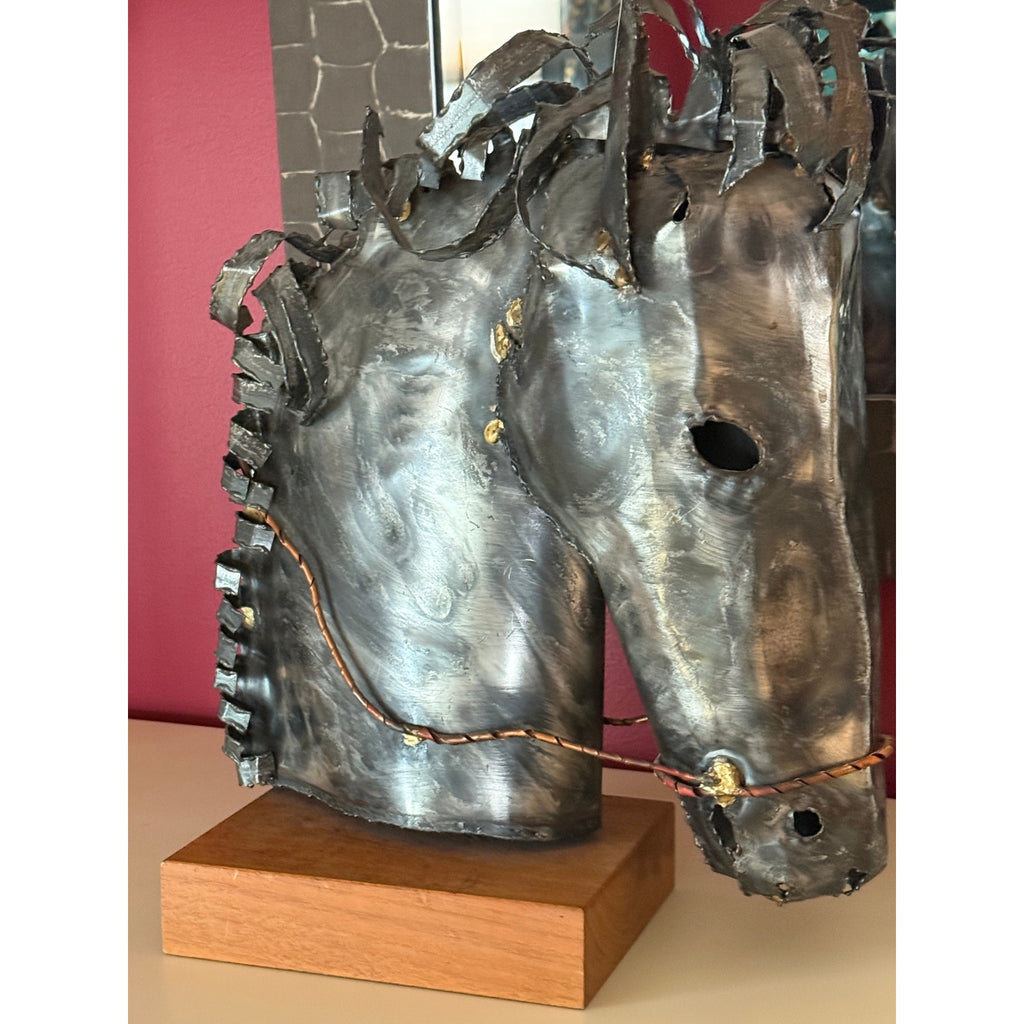 RARE VTG Signed Brutalist Horse Head Metal Sculpture by Willem DeGroot 1970s Degroot