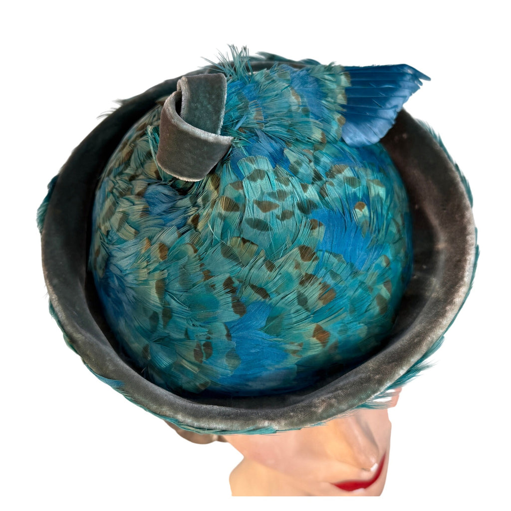 Jack McConnell c.1950s Vintage Hat Turquoise Pheasant Feathers Stupid Cute O/S Jack McConnell