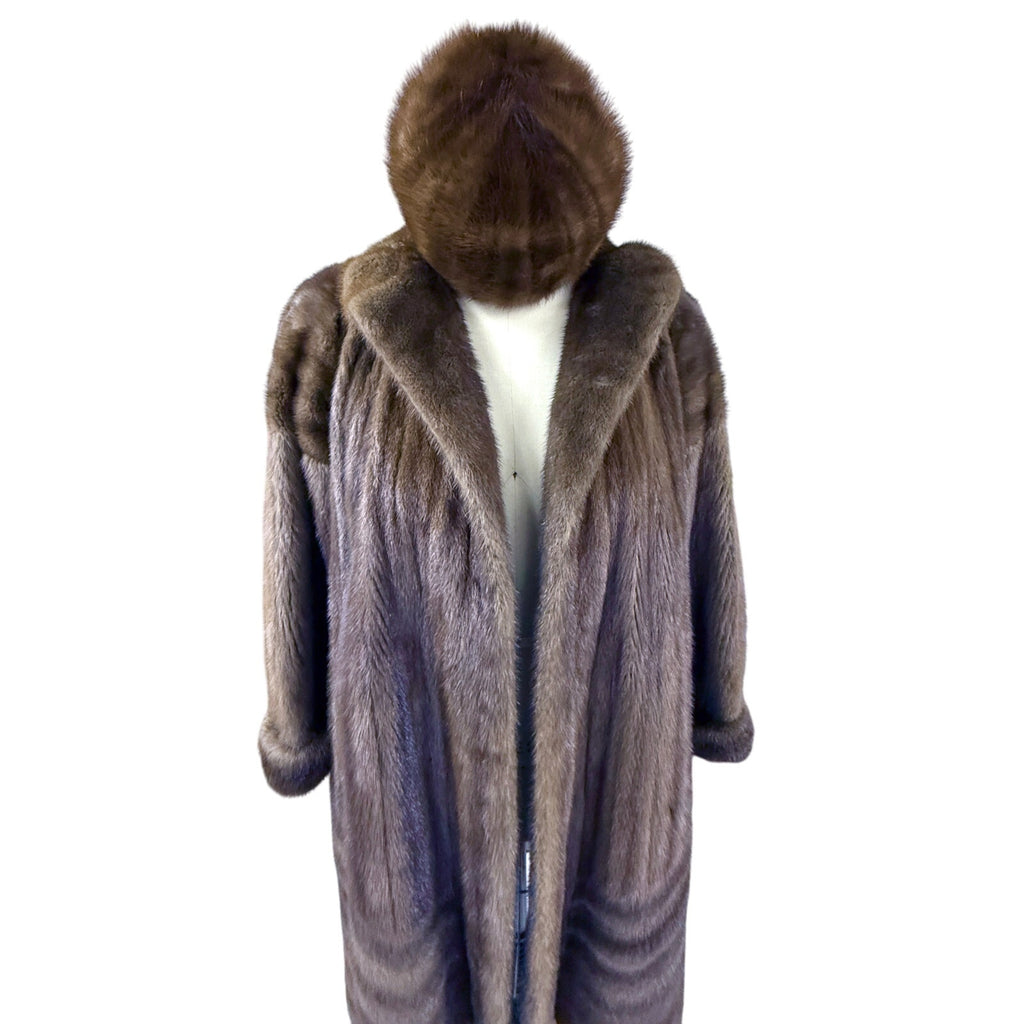 Stunning Alaskan Mink Fur Swing Coat+ Hat Full Length L/XL David Green 90" Sweep Vintage