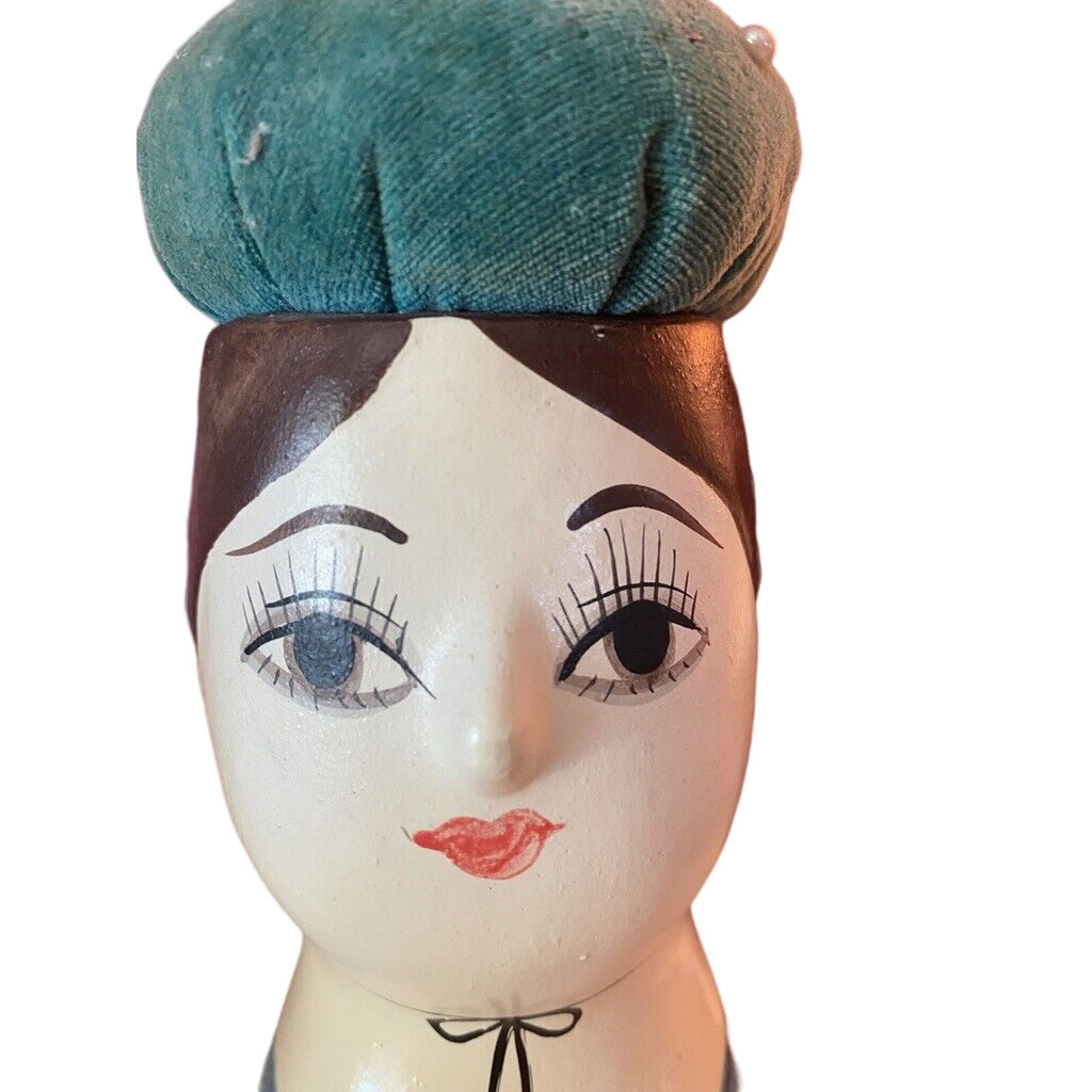 VTG Gemma Taccogna Folk Art retro Paper Mache Made in Japan Art Pin Cushion Head Gemma Taccogna