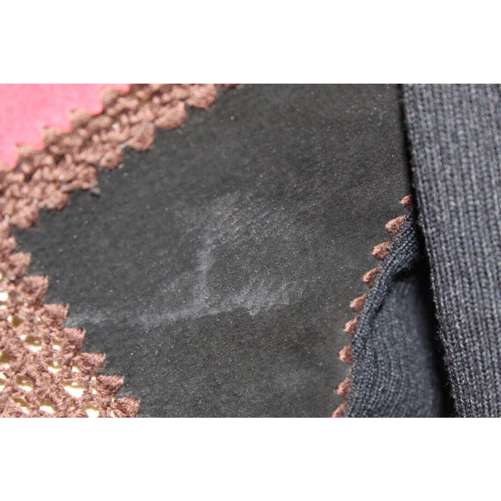 Retro VTG Suede Patchwork & Crochet Sweater Turtleneck Womens S/M Black Red Gold Unbranded