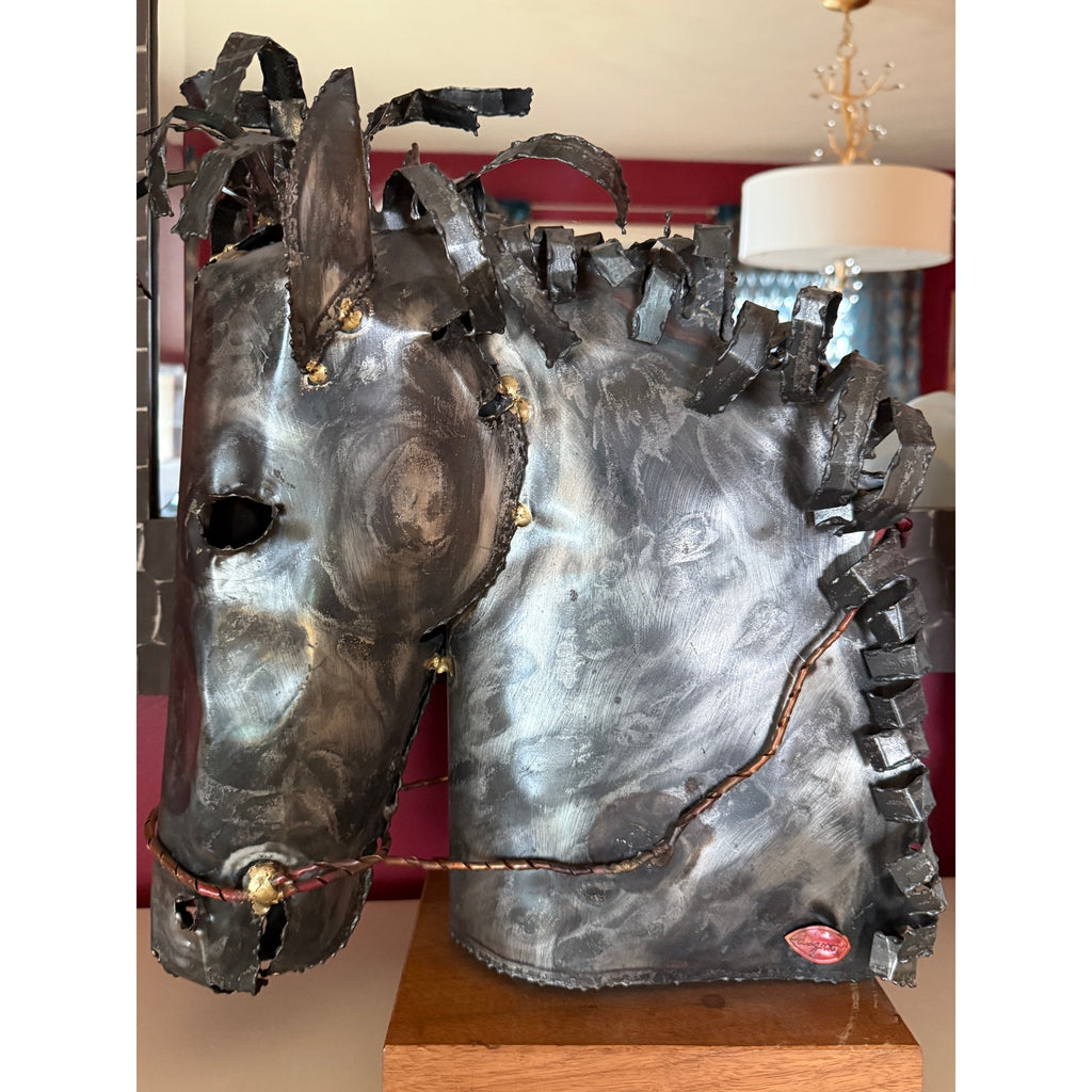 RARE VTG Signed Brutalist Horse Head Metal Sculpture by Willem DeGroot 1970s Degroot