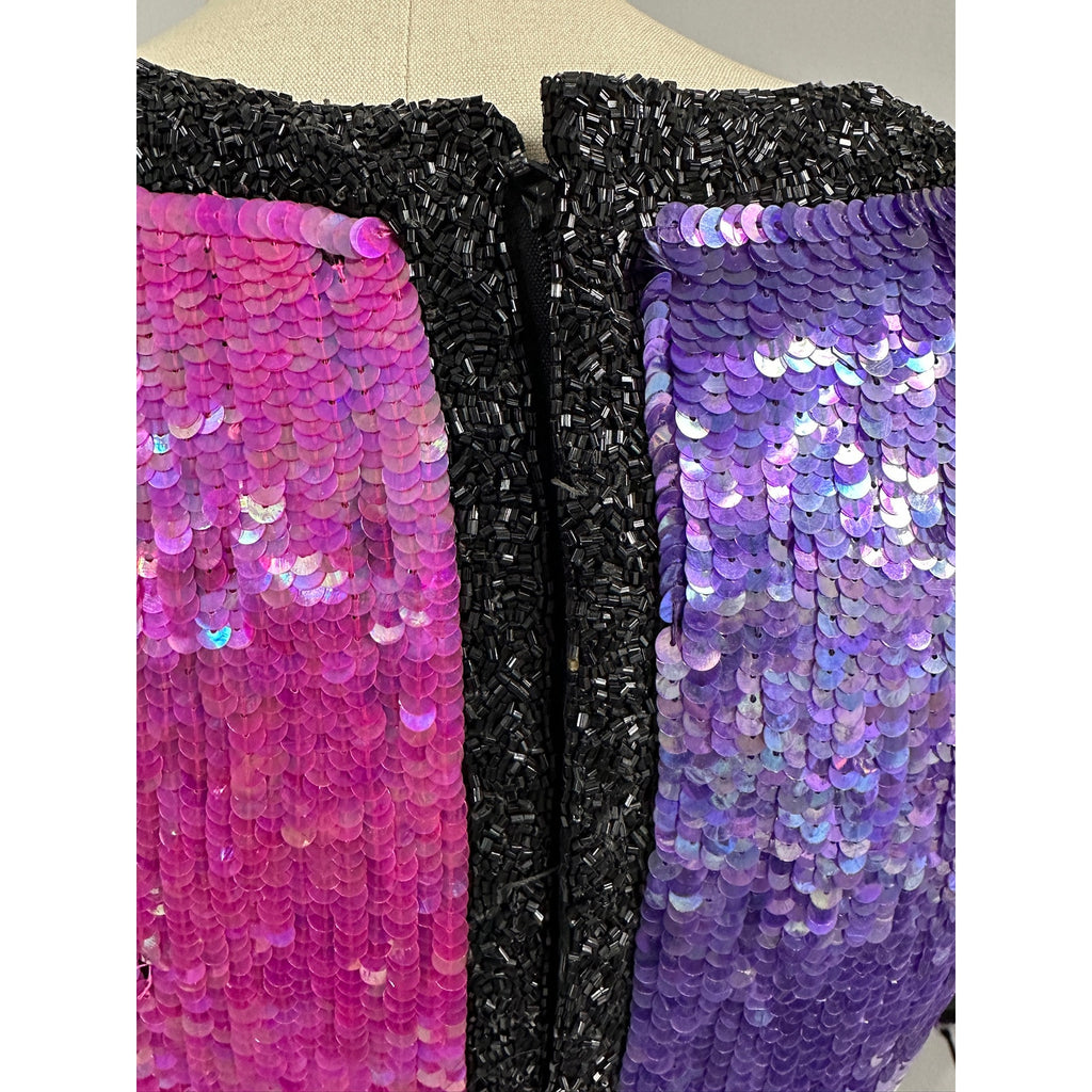 Stunning Neiman Marcus Bright Colorblock Sequin Dress Power Shoulders 1980s Sz S Neiman Marcus